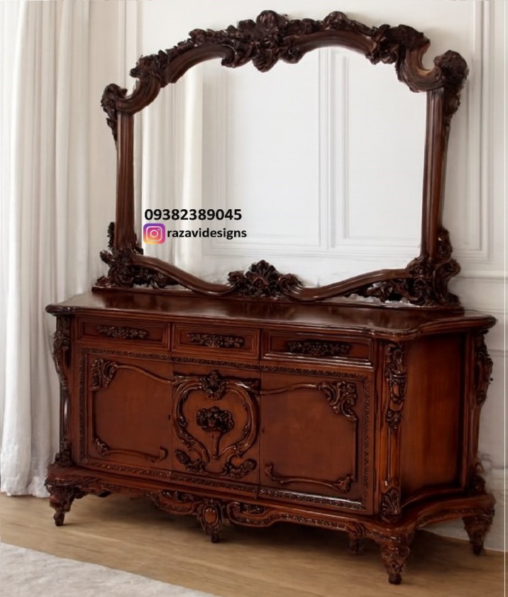 wooden console mirror table