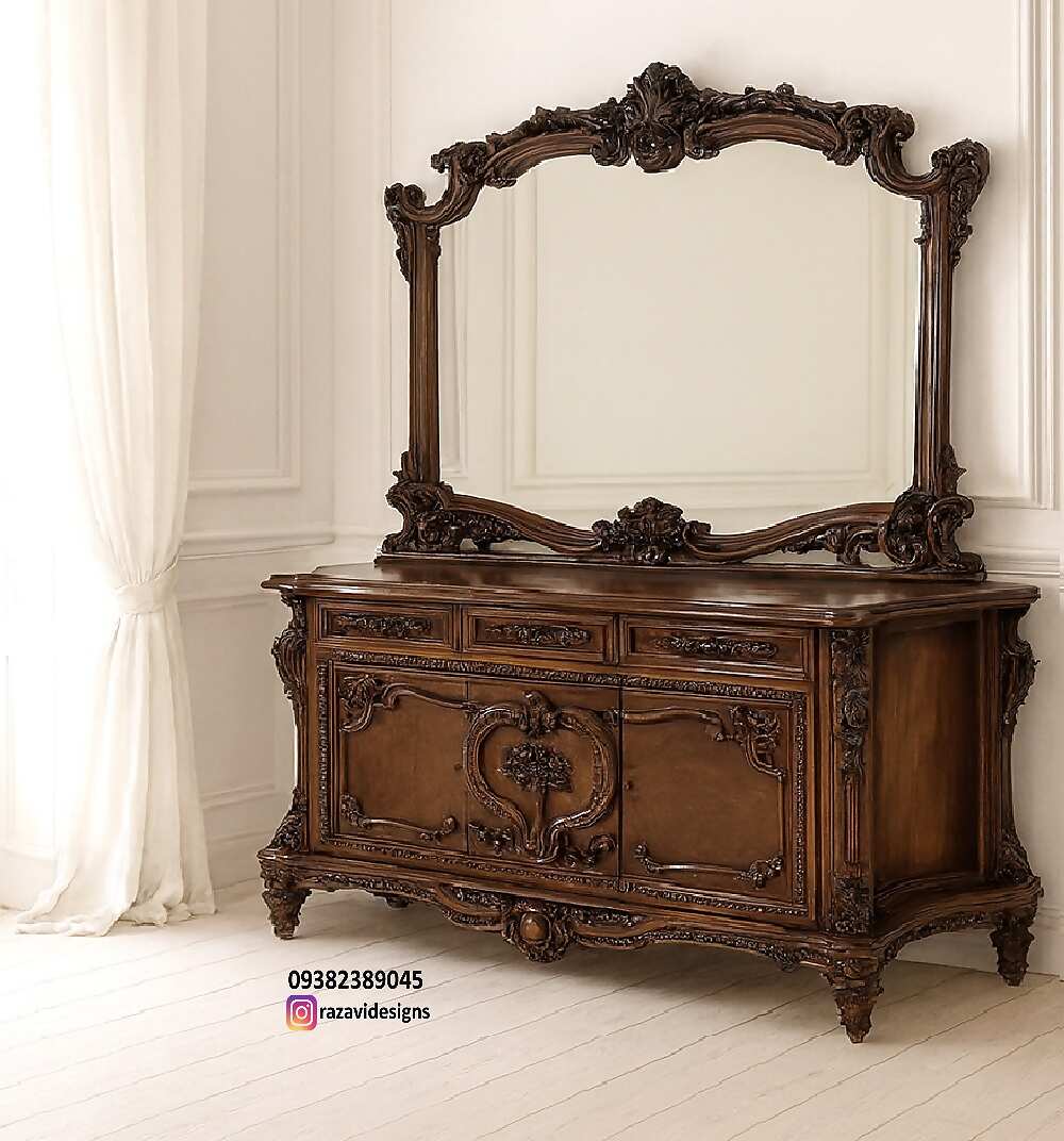 wooden console table with mirror