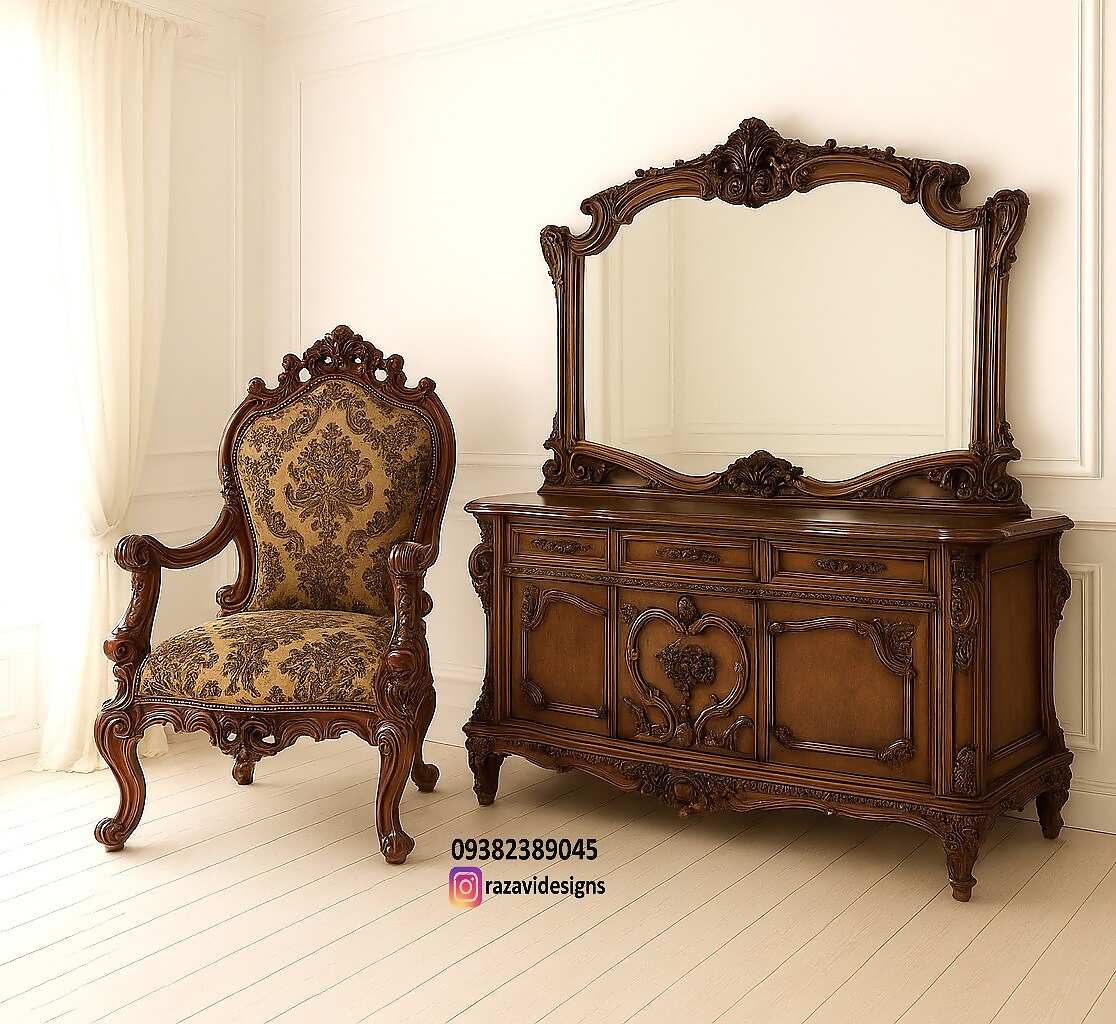 wooden console table with mirror